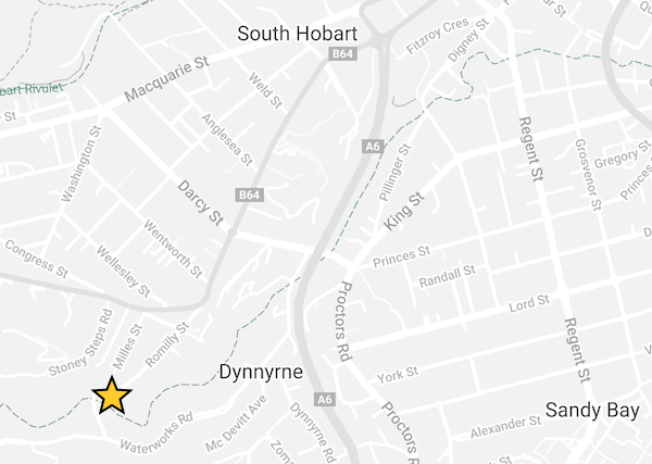 A map showing the location of Romilly Street in South Hobart