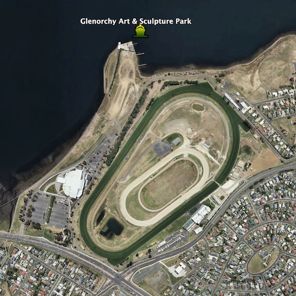 Satellite view of the Derwent River showing the planned ferry terminal at the Glenorchy Art & Culture Park