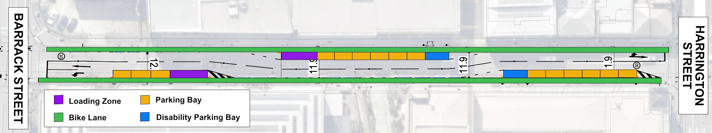 A diagram showing planned changes to Collins Street between Barrack Street and Harrington Street