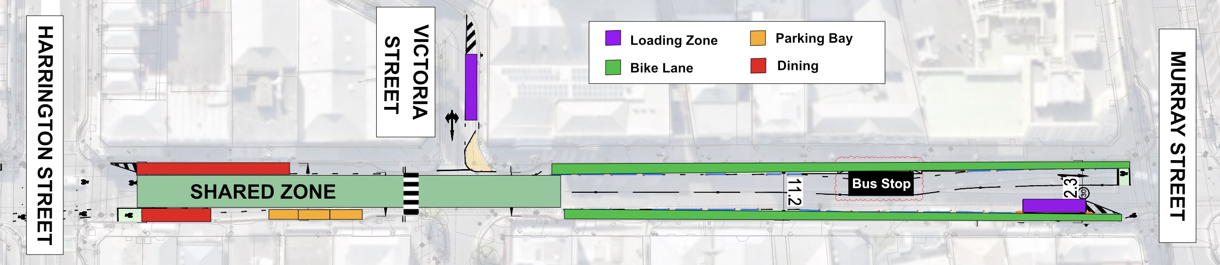 A diagram showing planned changes to Collins Street between Harrington Street and Murray Street