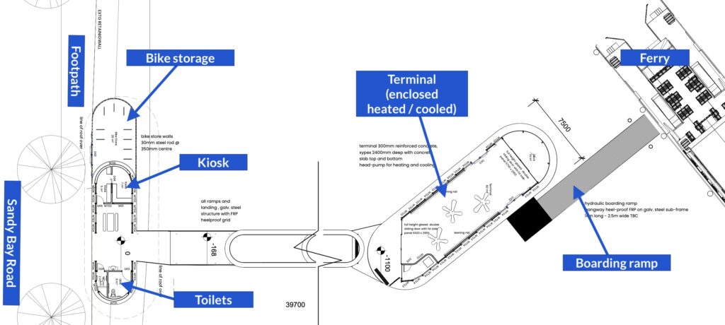 A floor plan of the new Sandy Bay ferry terminal.